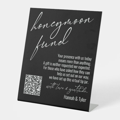 Contemporary Honeymoon Fund QR Code Black Pedestal Sign