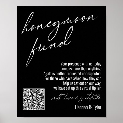 Contemporary Honeymoon Fund QR Code Black Sign