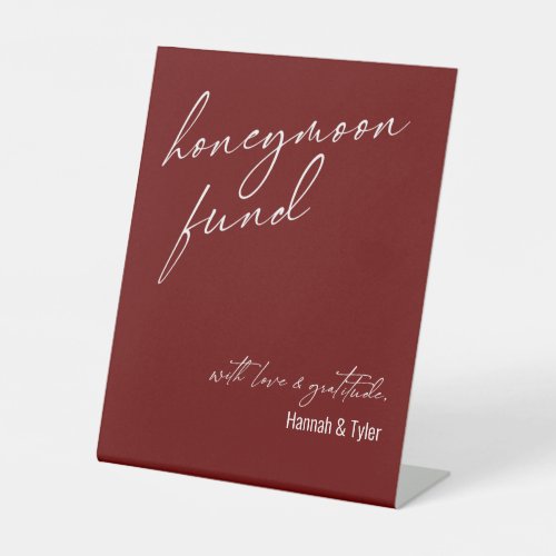 Contemporary Honeymoon Fund QR Code Burgundy Pedestal Sign