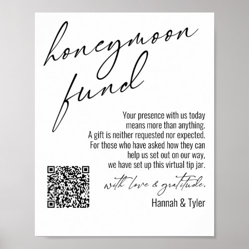 Contemporary Honeymoon Fund QR Code Simple Sign