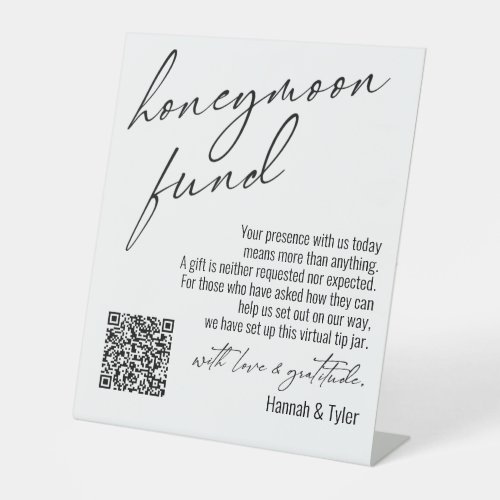 Contemporary Honeymoon Fund QR Code White Pedestal Sign