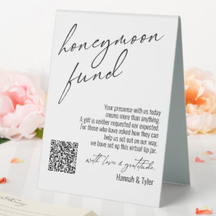 Contemporary Honeymoon Fund QR Code White Table Tent