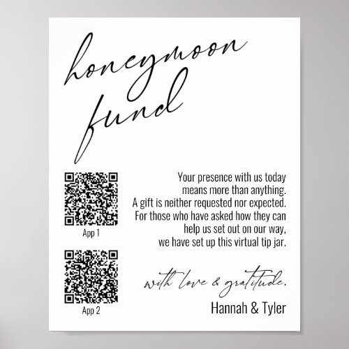 Contemporary Honeymoon Fund QR Codes Simple Sign