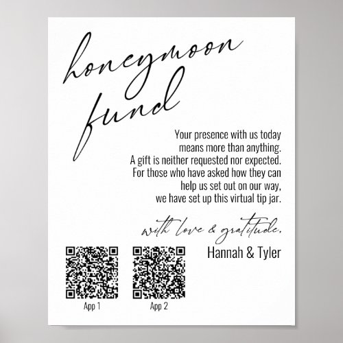 Contemporary Honeymoon Fund QR Codes Simple Sign