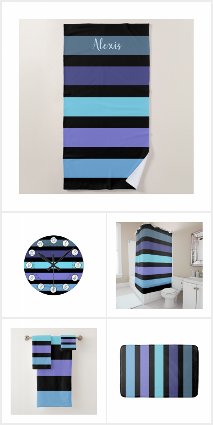 Contemporary Horizontal Stripes Purple Blue Black 