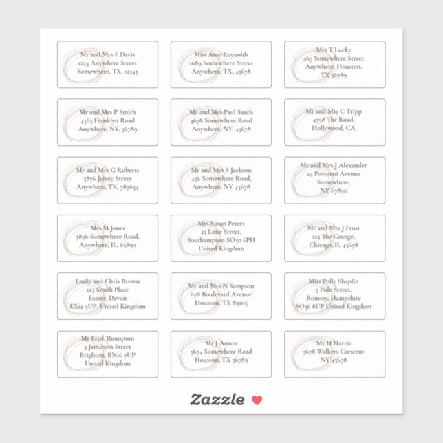 Contemporary Individual Guest Name Addresses Sticker (Sheet)