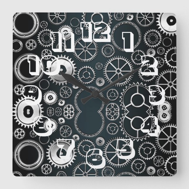 Contemporary Industrial Design Square Wall Clock (Front)
