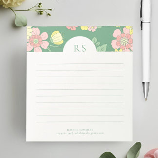Contemporary Initials Boho Floral Lined Notepad