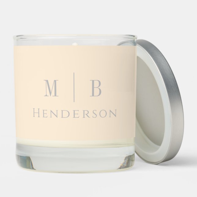 Contemporary Initials & Name Neutral Cream & Gray Scented Candle (Lid)
