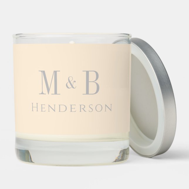 Contemporary Initials & Name Neutral Cream & Gray Scented Candle (Lid)
