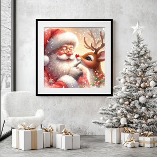 Contemporary Kids Santa Rudolph Christmas Wall Art