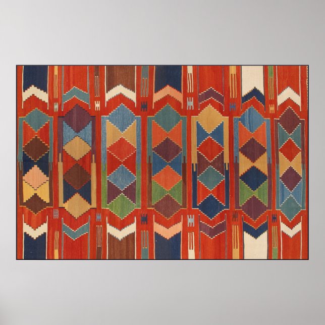 Contemporary Kilim Pattern Orange Blue Green Poster (Front)