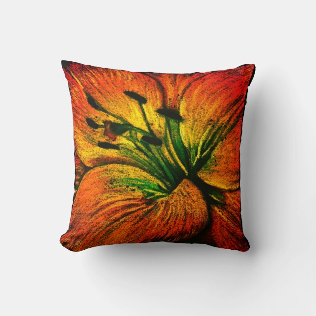contemporary large abstract yellow orange flower throw pillow (Front)