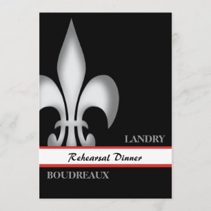 Contemporary Large Fleur de Lis Rehearsal Dinner Invitation