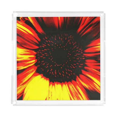 contemporary large sunflower seed head and petals acrylic tray
