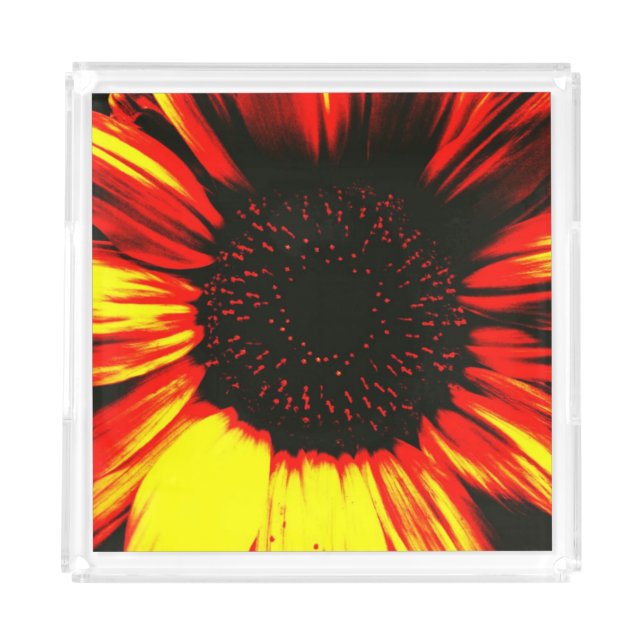 contemporary large sunflower seed head and petals acrylic tray (Front)