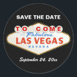 Contemporary Las Vegas sign wedding Save the Date Classic Round Sticker<br><div class="desc">Contemporary Las Vegas sign destination wedding Save the Date sticker. This customizable template features the famous neon sign and the text “Welcome to Fabulous Las Vegas,  Nevada”.  Some elements are courtesy of anasofiapaixao.</div>