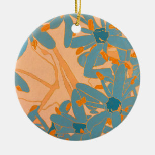 Contemporary Leaf Design in Peach Ceramic Ornament