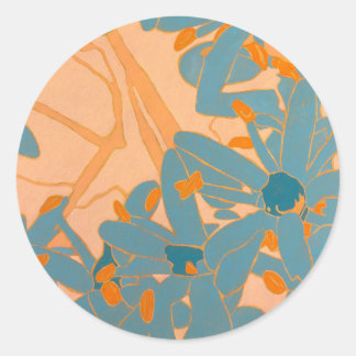 Contemporary Leaf Design in Peach Classic Round Sticker
