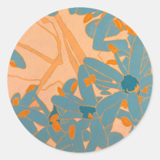 Contemporary Leaf Design in Peach Classic Round Sticker