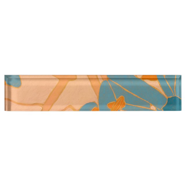Contemporary Leaf Design in Peach Desk Name Plate (Front)