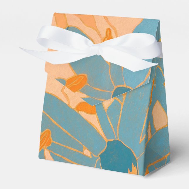 Contemporary Leaf Design in Peach Favor Boxes (Front Side)