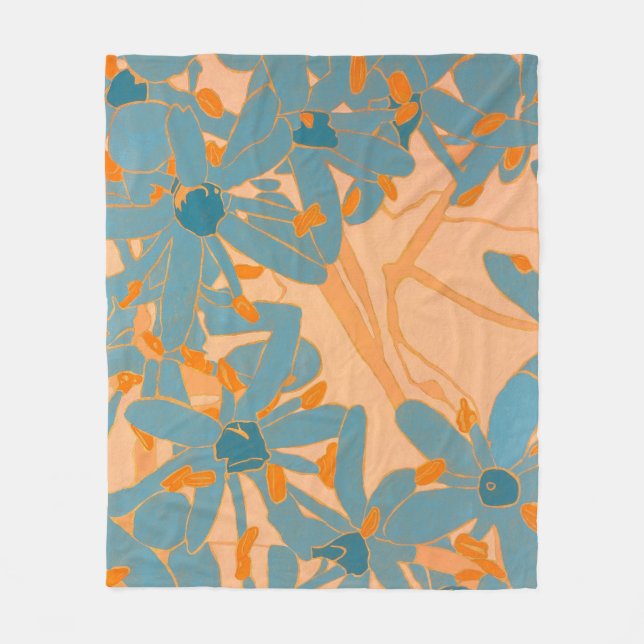 Contemporary Leaf Design in Peach  Fleece Blanket (Front)
