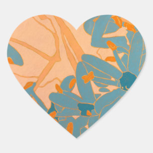 Contemporary Leaf Design in Peach Heart Sticker