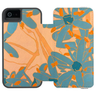 Contemporary Leaf Design in Peach iPhone SE/5/5s Wallet Case