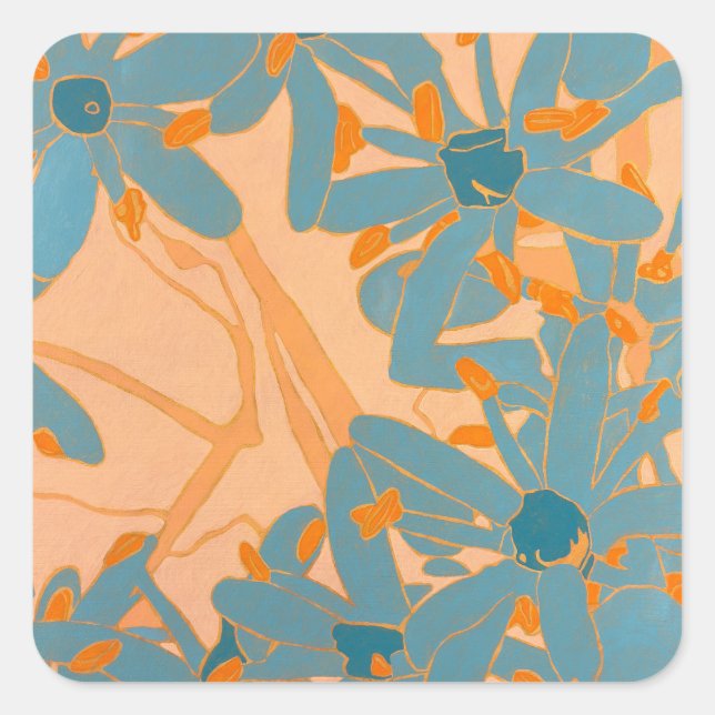 Contemporary Leaf Design in Peach Square Sticker (Front)