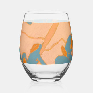 Contemporary Leaf Design in Peach Stemless Wine Glass