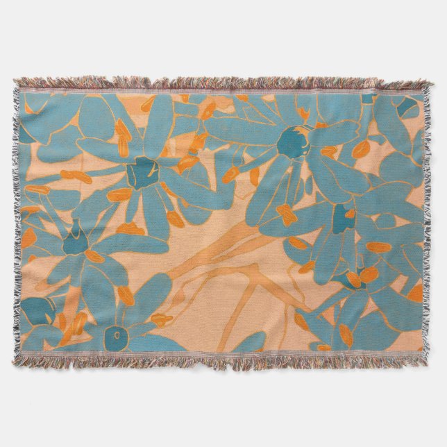 Contemporary Leaf Design in Peach  Throw Blanket (Front)