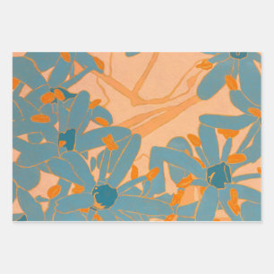 Contemporary Leaf Design in Peach Wrapping Paper Sheets