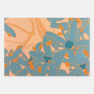 Contemporary Leaf Design in Peach  Wrapping Paper Sheets