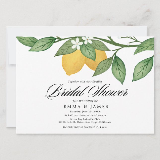 Contemporary Lemon Garden Horizontal Bridal Shower Invitation (Front)