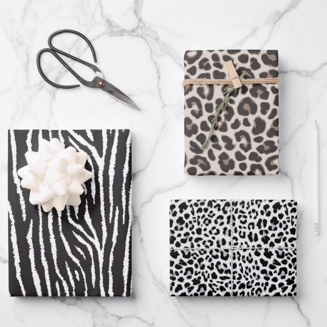 Contemporary Leopard and Zebra  Wrapping Paper Sheets (Front)