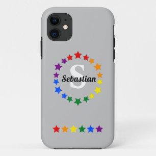 Contemporary LGBT Gay Pride Stars Monogram & Name iPhone 11 Case