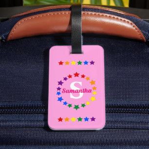 Contemporary LGBT Gay Pride Stars Monogram & Name Luggage Tag