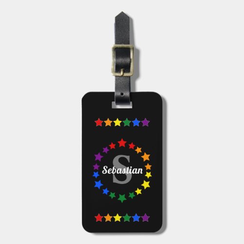 Contemporary LGBT Gay Pride Stars Monogram  Name  Luggage Tag