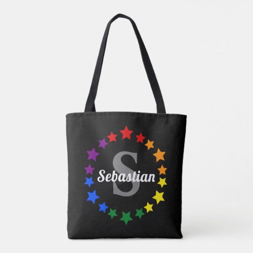 Contemporary LGBT Gay Pride Stars Monogram  Name  Tote Bag