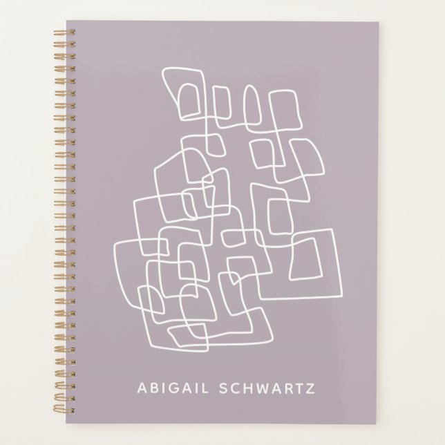 Contemporary Lilac Abstract Line Art Personalized Planner (Front)