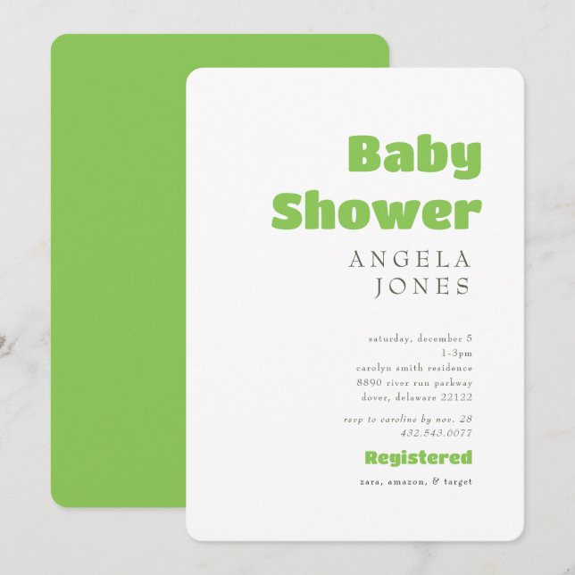 Contemporary Lime Green Neutral Baby Shower Invitation (Front/Back)