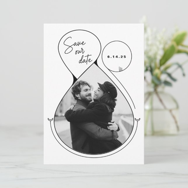 Contemporary Line Art Black White Photo Unique Save The Date (Standing Front)