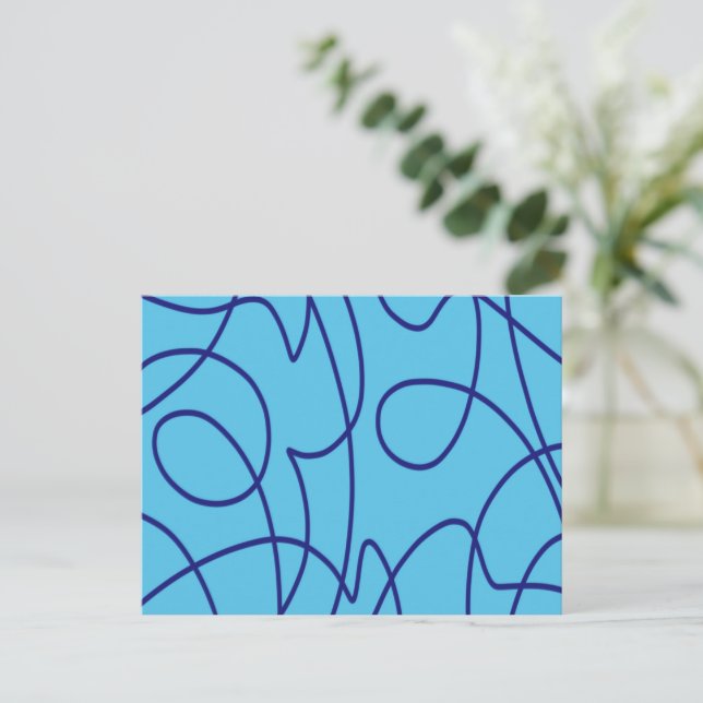 Contemporary Line Art in Blue Postcard (Standing Front)