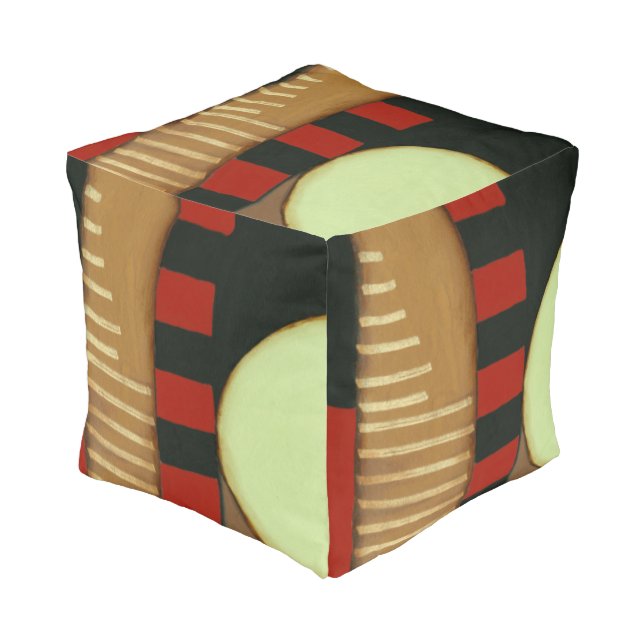 Contemporary Loft Style Paneled Painting Pouf (Angled Front)