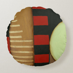 Contemporary Loft Style Paneled Painting Round Pillow