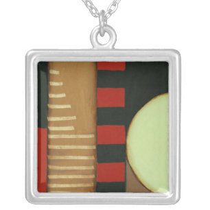 Contemporary Loft Style Paneled Painting Silver Plated Necklace