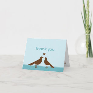 Contemporary love birds blue brown thank you card