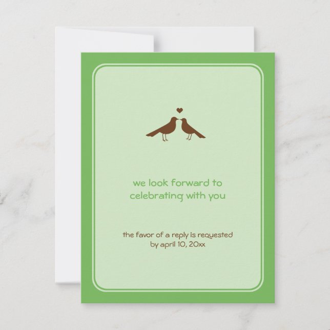 Contemporary love birds green wedding response invitation (Front)