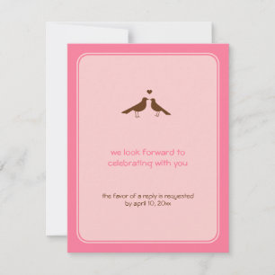 Contemporary love birds pink wedding response invitation
